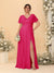 A-Line/Princess V-Neck Short Sleeves Plus Size Bridesmaid Dresses With Side Slit