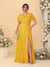A-Line/Princess V-Neck Short Sleeves Plus Size Bridesmaid Dresses With Side Slit