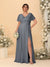 A-Line/Princess V-Neck Short Sleeves Plus Size Bridesmaid Dresses With Side Slit