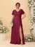 A-Line/Princess V-Neck Short Sleeves Plus Size Bridesmaid Dresses With Side Slit