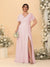 A-Line/Princess V-Neck Short Sleeves Plus Size Bridesmaid Dresses With Side Slit