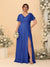 A-Line/Princess V-Neck Short Sleeves Plus Size Bridesmaid Dresses With Side Slit