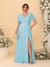 A-Line/Princess V-Neck Short Sleeves Plus Size Bridesmaid Dresses With Side Slit