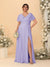 A-Line/Princess V-Neck Short Sleeves Plus Size Bridesmaid Dresses With Side Slit