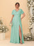 A-Line/Princess V-Neck Short Sleeves Plus Size Bridesmaid Dresses With Side Slit
