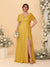 A-Line/Princess V-Neck Short Sleeves Plus Size Bridesmaid Dresses With Side Slit