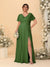 A-Line/Princess V-Neck Short Sleeves Plus Size Bridesmaid Dresses With Side Slit