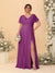 A-Line/Princess V-Neck Short Sleeves Plus Size Bridesmaid Dresses With Side Slit