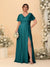 A-Line/Princess V-Neck Short Sleeves Plus Size Bridesmaid Dresses With Side Slit