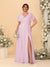 A-Line/Princess V-Neck Short Sleeves Plus Size Bridesmaid Dresses With Side Slit