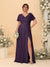 A-Line/Princess V-Neck Short Sleeves Plus Size Bridesmaid Dresses With Side Slit