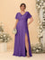 A-Line/Princess V-Neck Short Sleeves Plus Size Bridesmaid Dresses With Side Slit