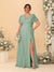 A-Line/Princess V-Neck Short Sleeves Plus Size Bridesmaid Dresses With Side Slit