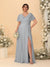 A-Line/Princess V-Neck Short Sleeves Plus Size Bridesmaid Dresses With Side Slit