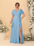 A-Line/Princess V-Neck Short Sleeves Plus Size Bridesmaid Dresses With Side Slit