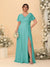A-Line/Princess V-Neck Short Sleeves Plus Size Bridesmaid Dresses With Side Slit