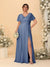 A-Line/Princess V-Neck Short Sleeves Plus Size Bridesmaid Dresses With Side Slit