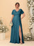 A-Line/Princess V-Neck Short Sleeves Plus Size Bridesmaid Dresses With Side Slit