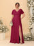 A-Line/Princess V-Neck Short Sleeves Plus Size Bridesmaid Dresses With Side Slit