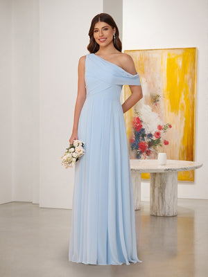A-Line/Princess One-Shoulder Floor-Length Bridesmaid Dresses With Watteau Train