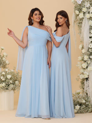 A-Line/Princess One-Shoulder Floor-Length Bridesmaid Dresses With Watteau Train