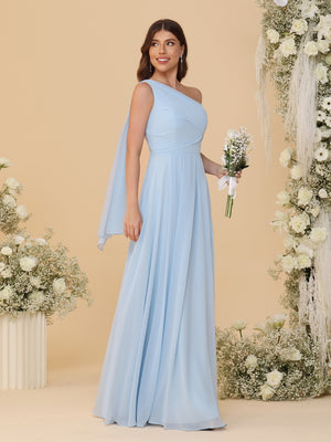 A-Line/Princess One-Shoulder Floor-Length Bridesmaid Dresses With Watteau Train