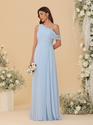 A-Line/Princess One-Shoulder Floor-Length Bridesmaid Dresses With Watteau Train