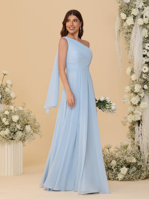 A-Line/Princess One-Shoulder Floor-Length Bridesmaid Dresses With Watteau Train