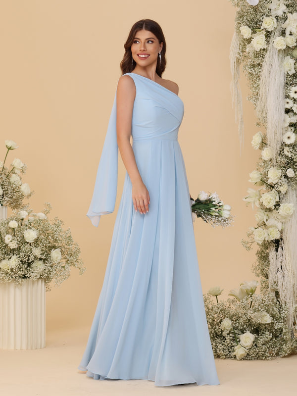 A-Line/Princess One-Shoulder Floor-Length Bridesmaid Dresses With Watteau Train