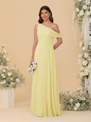 A-Line/Princess One-Shoulder Floor-Length Bridesmaid Dresses With Watteau Train
