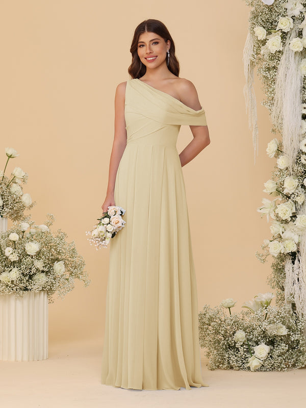 A-Line/Princess One-Shoulder Floor-Length Bridesmaid Dresses With Watteau Train