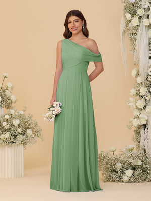 A-Line/Princess One-Shoulder Floor-Length Bridesmaid Dresses With Watteau Train