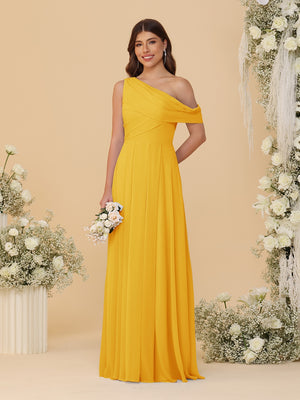 A-Line/Princess One-Shoulder Floor-Length Bridesmaid Dresses With Watteau Train