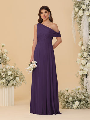A-Line/Princess One-Shoulder Floor-Length Bridesmaid Dresses With Watteau Train
