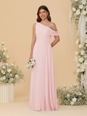 A-Line/Princess One-Shoulder Floor-Length Bridesmaid Dresses With Watteau Train