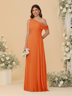 A-Line/Princess One-Shoulder Floor-Length Bridesmaid Dresses With Watteau Train