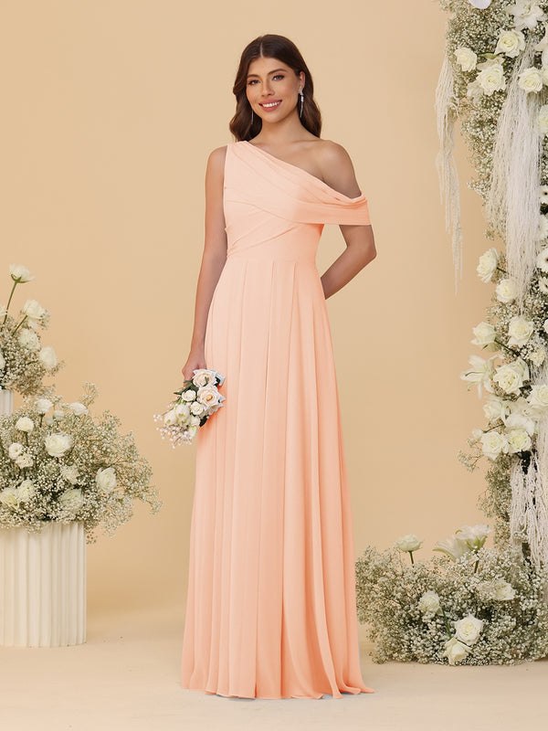 A-Line/Princess One-Shoulder Floor-Length Bridesmaid Dresses With Watteau Train