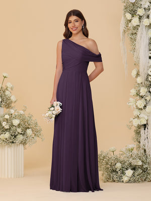 A-Line/Princess One-Shoulder Floor-Length Bridesmaid Dresses With Watteau Train