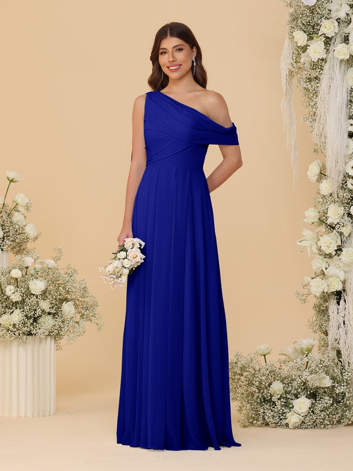 A-Line/Princess One-Shoulder Floor-Length Bridesmaid Dresses With Watteau Train