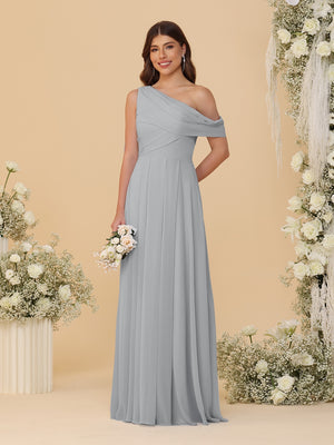 A-Line/Princess One-Shoulder Floor-Length Bridesmaid Dresses With Watteau Train