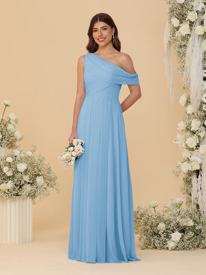 A-Line/Princess One-Shoulder Floor-Length Bridesmaid Dresses With Watteau Train