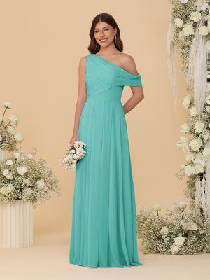 A-Line/Princess One-Shoulder Floor-Length Bridesmaid Dresses With Watteau Train
