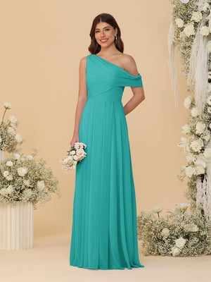 A-Line/Princess One-Shoulder Floor-Length Bridesmaid Dresses With Watteau Train