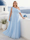 A-Line/Princess One-Shoulder Floor-Length Plus Size Bridesmaid Dresses With Watteau Train