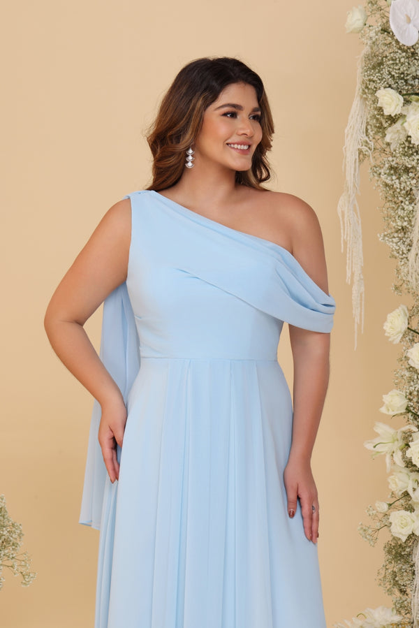 A-Line/Princess One-Shoulder Floor-Length Plus Size Bridesmaid Dresses With Watteau Train