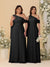A-Line/Princess One-Shoulder Floor-Length Plus Size Bridesmaid Dresses With Watteau Train