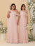 A-Line/Princess One-Shoulder Floor-Length Plus Size Bridesmaid Dresses With Watteau Train