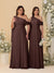 A-Line/Princess One-Shoulder Floor-Length Plus Size Bridesmaid Dresses With Watteau Train