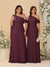 A-Line/Princess One-Shoulder Floor-Length Plus Size Bridesmaid Dresses With Watteau Train