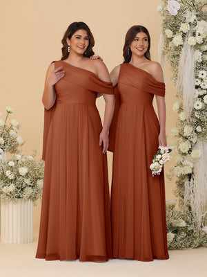 A-Line/Princess One-Shoulder Floor-Length Plus Size Bridesmaid Dresses With Watteau Train
